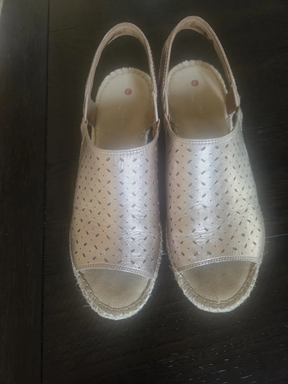 Clark's Womens Gold Leather Perforated Slingback Espadrille Sandals